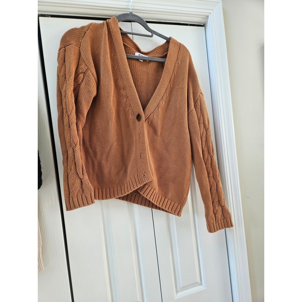 525 America Womens Cable Knit Cardigan Sweater Rust Orange V-Neck Size S